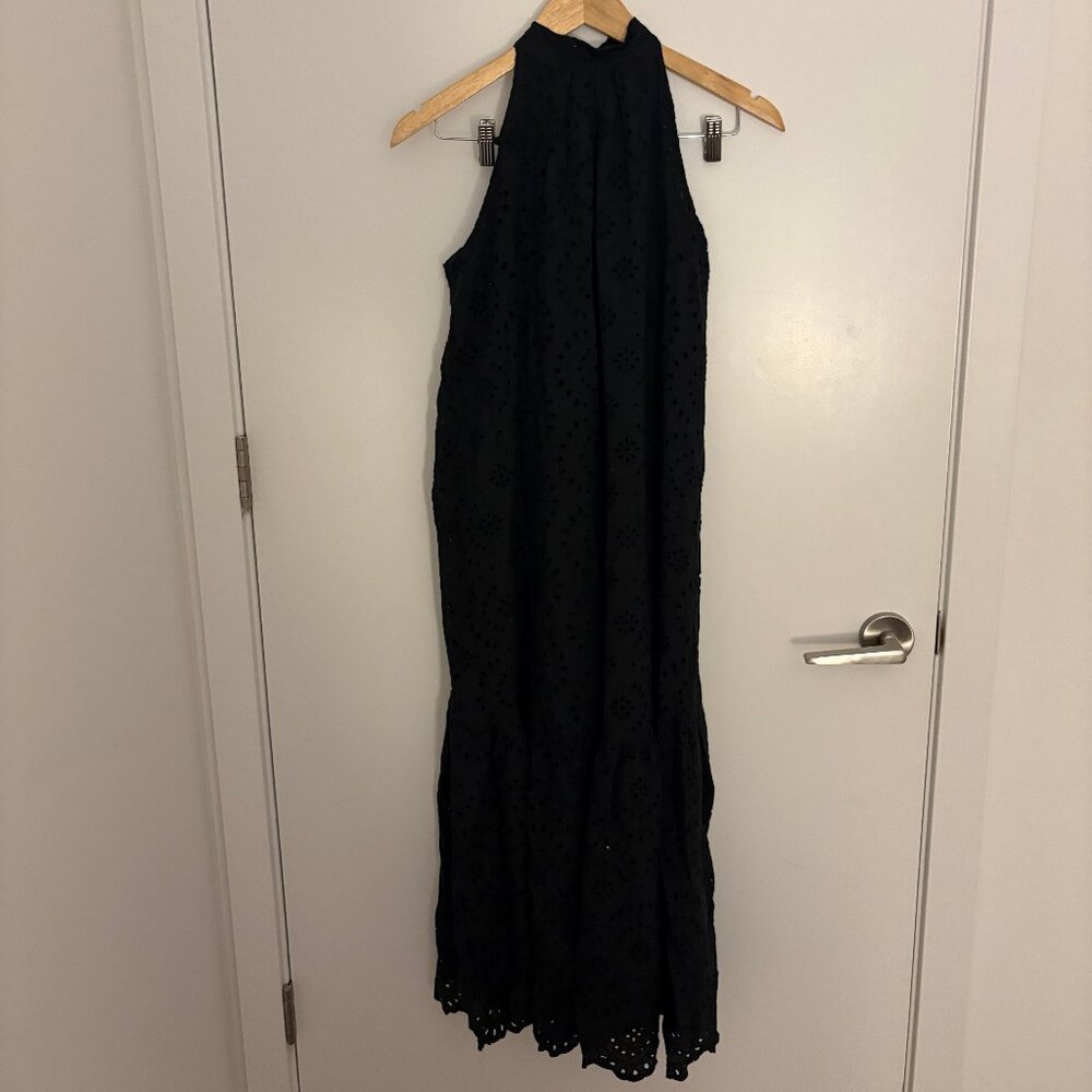 Long black eyelet halter dress